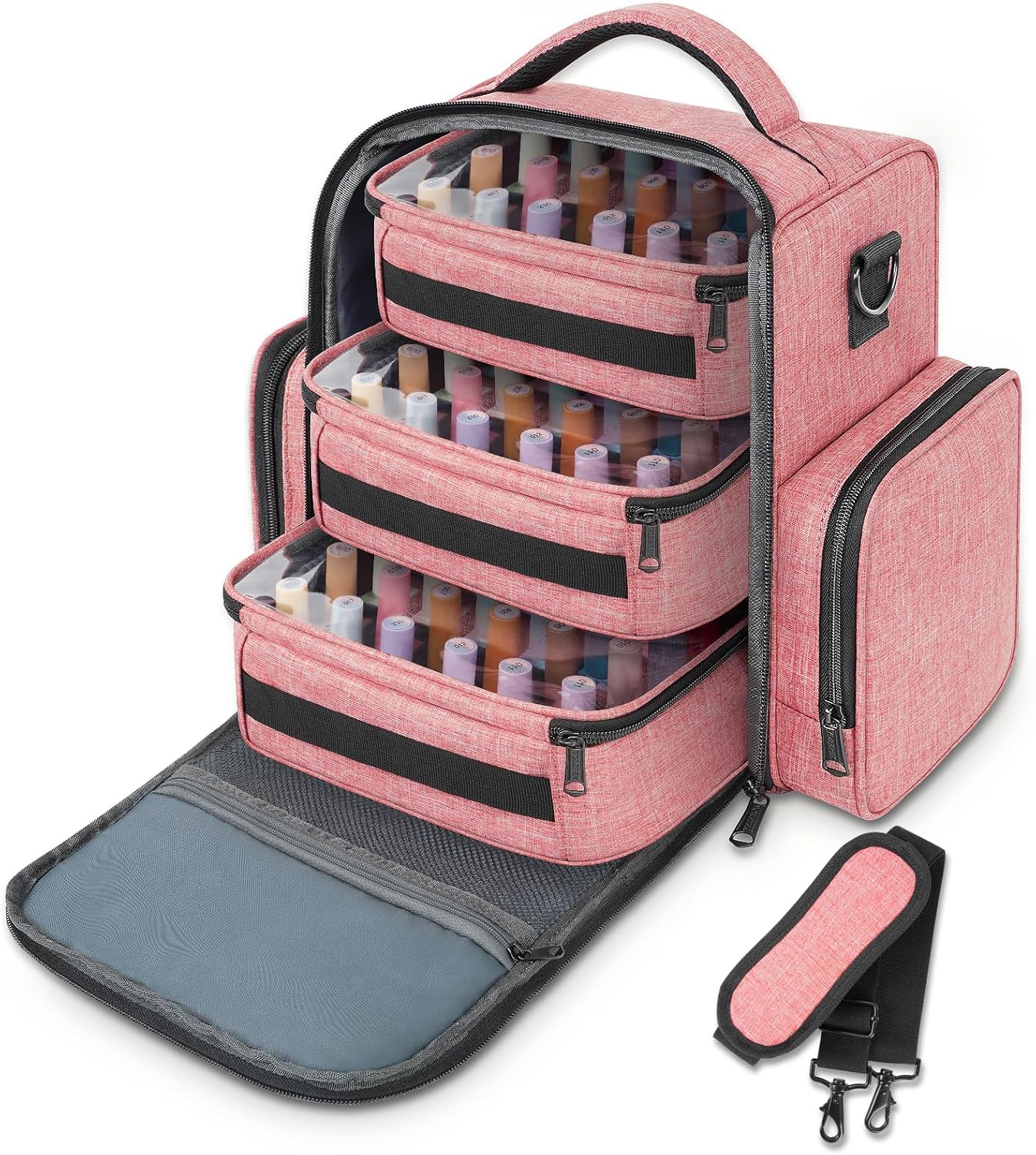 Nail Polish Organizer - Holds 72 Bottles | Large Carrying Case with 3 Removable Pouches & 4 Zippered Pockets for Manicure Tools