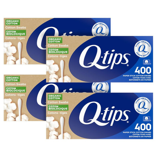 Q-tips Cotton Swabs Organic Swab Ultimate Home and Beauty Tool Made from Organic Cotton, 400 Count (4 Pack) 1600 total swabs