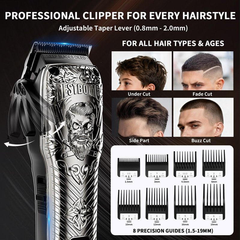 BESTBOMG Professional Cordless Mens Hair Clippers & Beard Trimmer Kits & Sets,Metal Hair Clippers Cutting Grooming Kit with Long Battery Life for Family Barber Use (Gray)