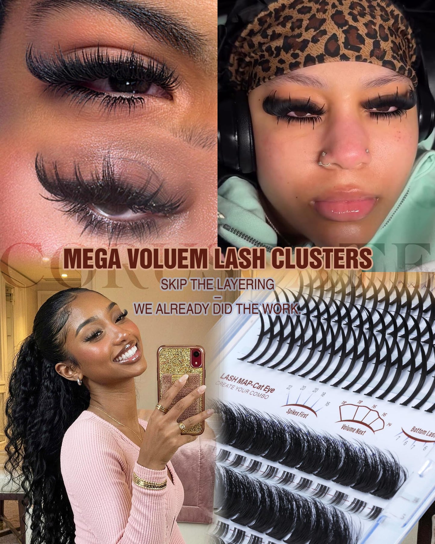 CORUSCATE Lash Clusters with Spikes & Bottom Lashes 200D Eyelash Clusters Mega Volume Cluster Eyelash Extensions Fairy Spike Lashes Mink Bottom Individual Lash Extension for Full Glam Dramatic