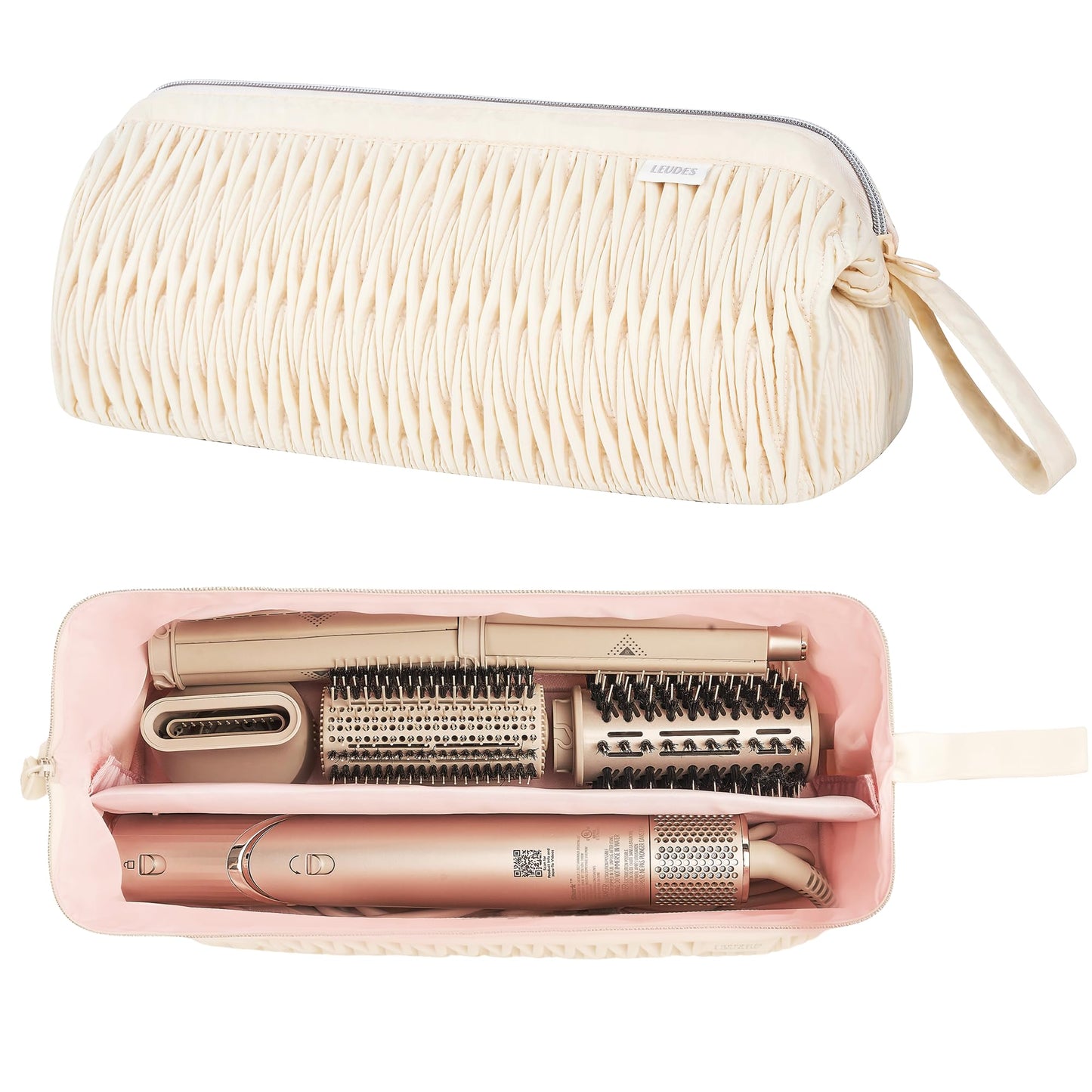 Leudes Dyson Airwrap Travel Case for Shark Hair Dryer Airstraight Flex Style Hair Attachment Tool Organizer Accessories Air Wrap Flat Curling Iron Carrying Case (Beige)