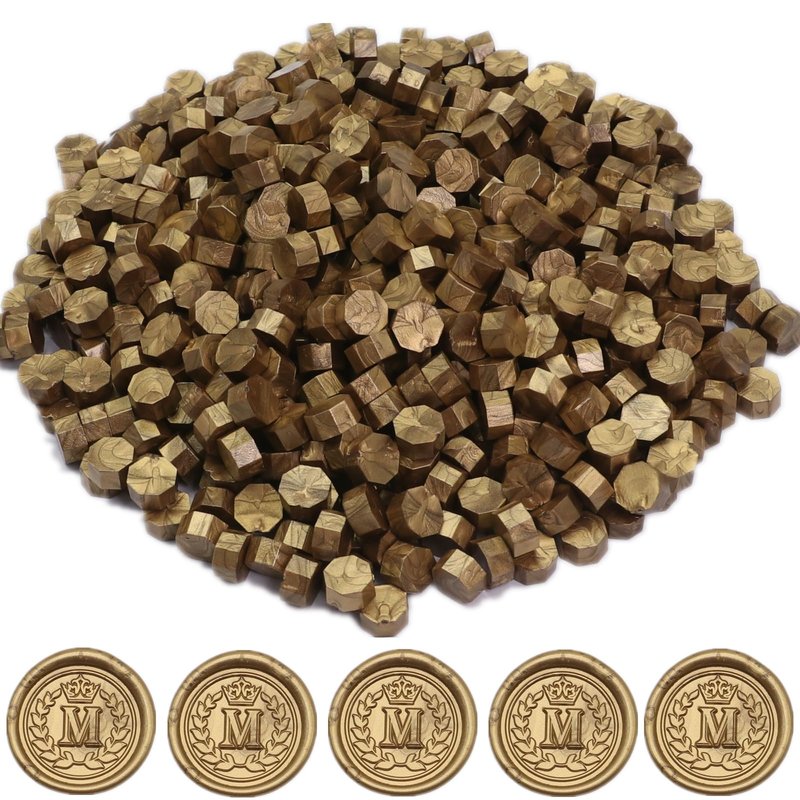 Antique Gold Wax Seal Beads, 400Pcs Sealing Wax Beads, Octagon Wax Sealing Beads, Vintage Gold Sealing Wax Beads Set for Wax Seal Stamp, Gift Wrapping, Letter Sealing (Antique Gold)