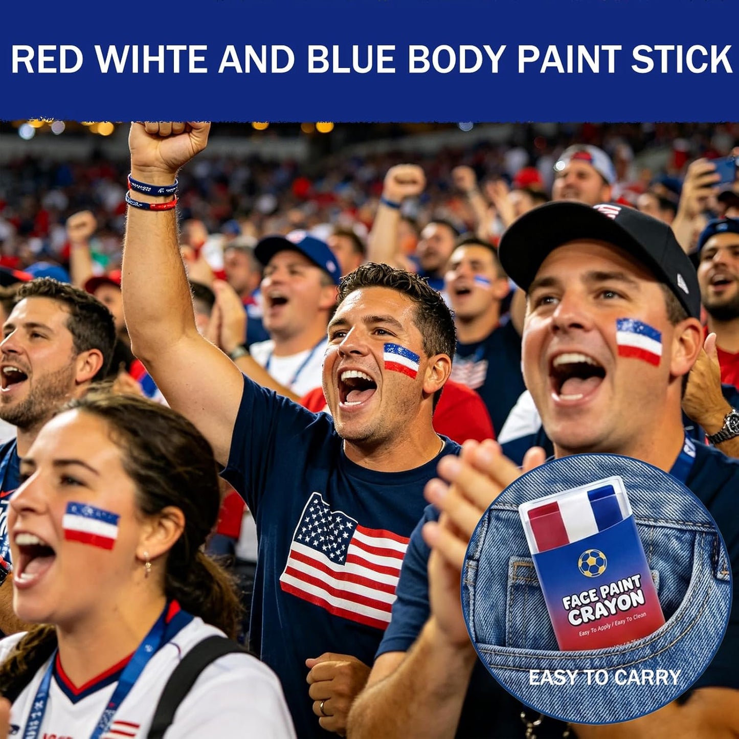 Patriotic USA Flag Face Paint Stick - Red, White & Blue Body Paint for Sports Fans | Perfect for 4th of July & World Cup 2026