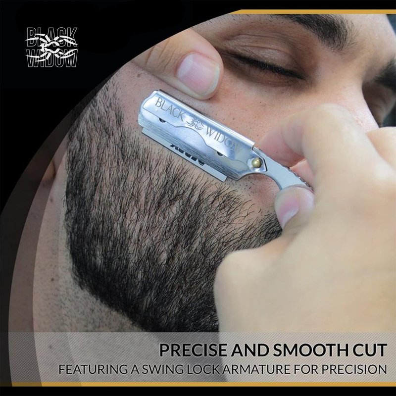 Black Widow Professional Straight Edge Razor Kit with 10 Blades – Stainless Steel Barber Razor for Men’s Shaving, Classic Barbero Shaver for Smooth, Precise, and Comfortable Shaves