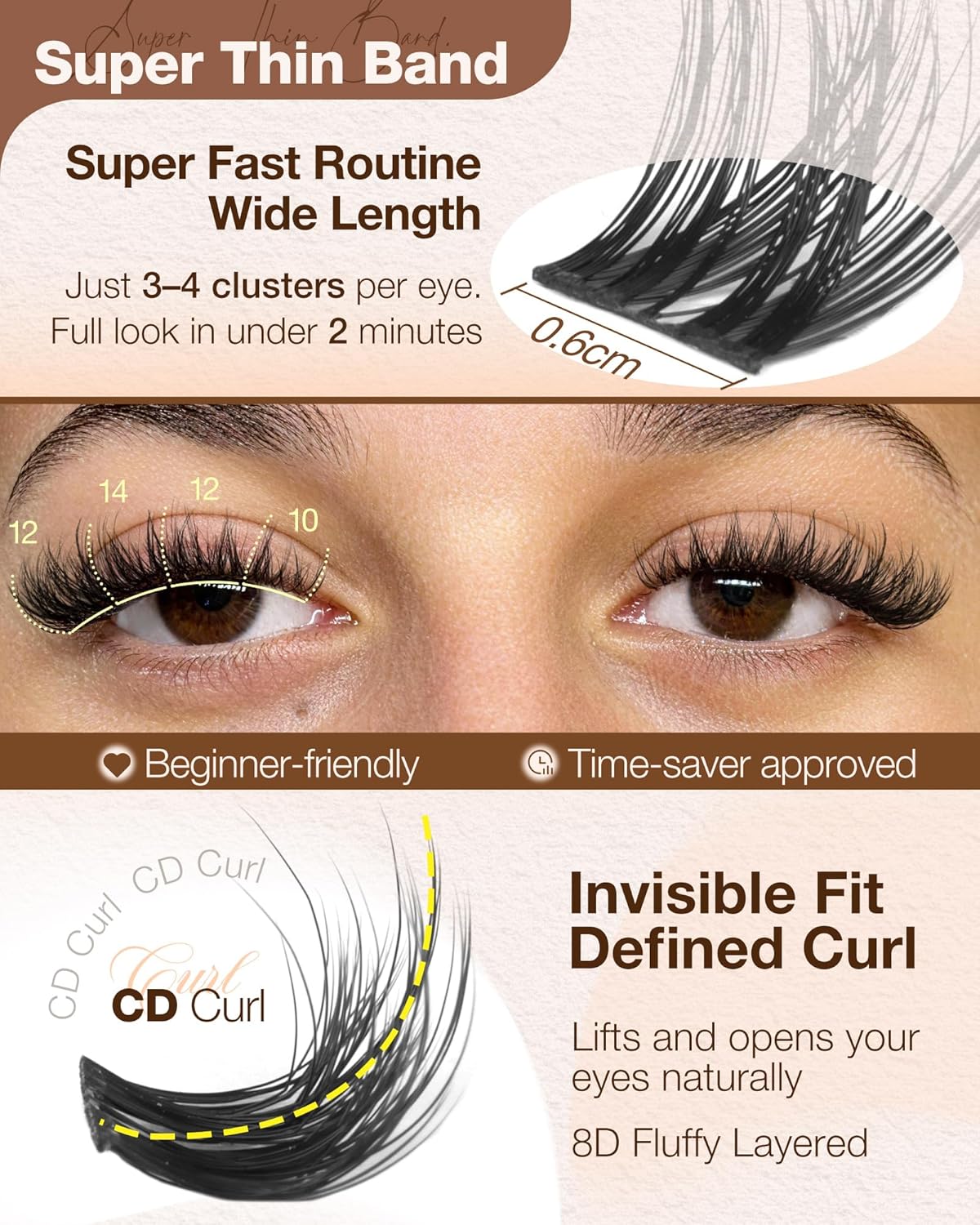 Fluffy Eyelash Clusters - Natural Wispy 10mm, 12mm, 14mm Short Individual Lashes | CD Curl Extensions