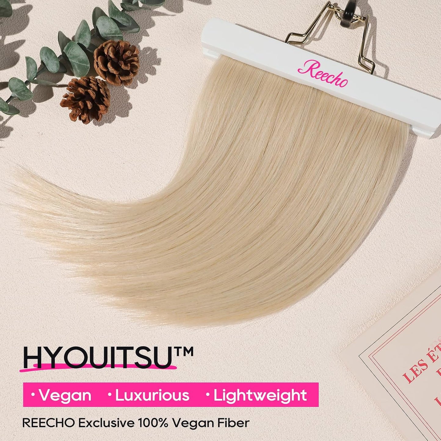 REECHO Invisible Wire Hair Extensions - Thinner Lace Weft, 12-Inch Short Straight Clips | Light Blonde