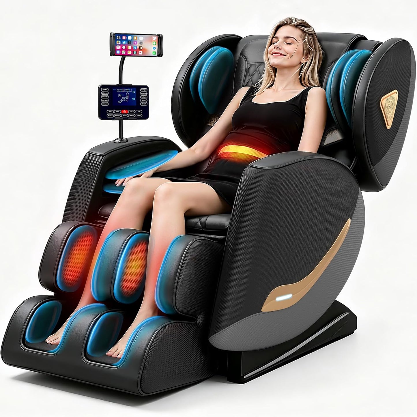 Full Body Massage Chair - Zero Gravity Recliner with 10 Rollers, Airbags, Heating & Bluetooth | Black