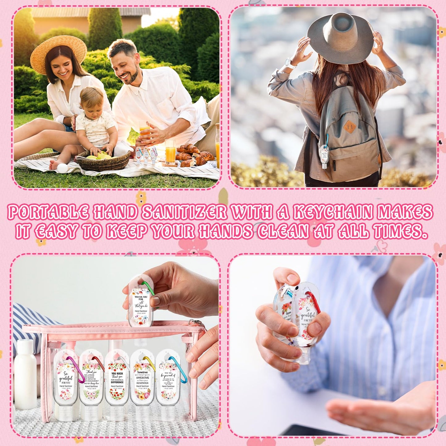 24 Pack Thank You Hand Sanitizer Keychain Bulk Mini Watermelon Hand Sanitizer Gel Scented 1oz Employee Appreciation Gift Bulk for Coworker Teachers Doctors Women Team Christmas Thanksgiving Party