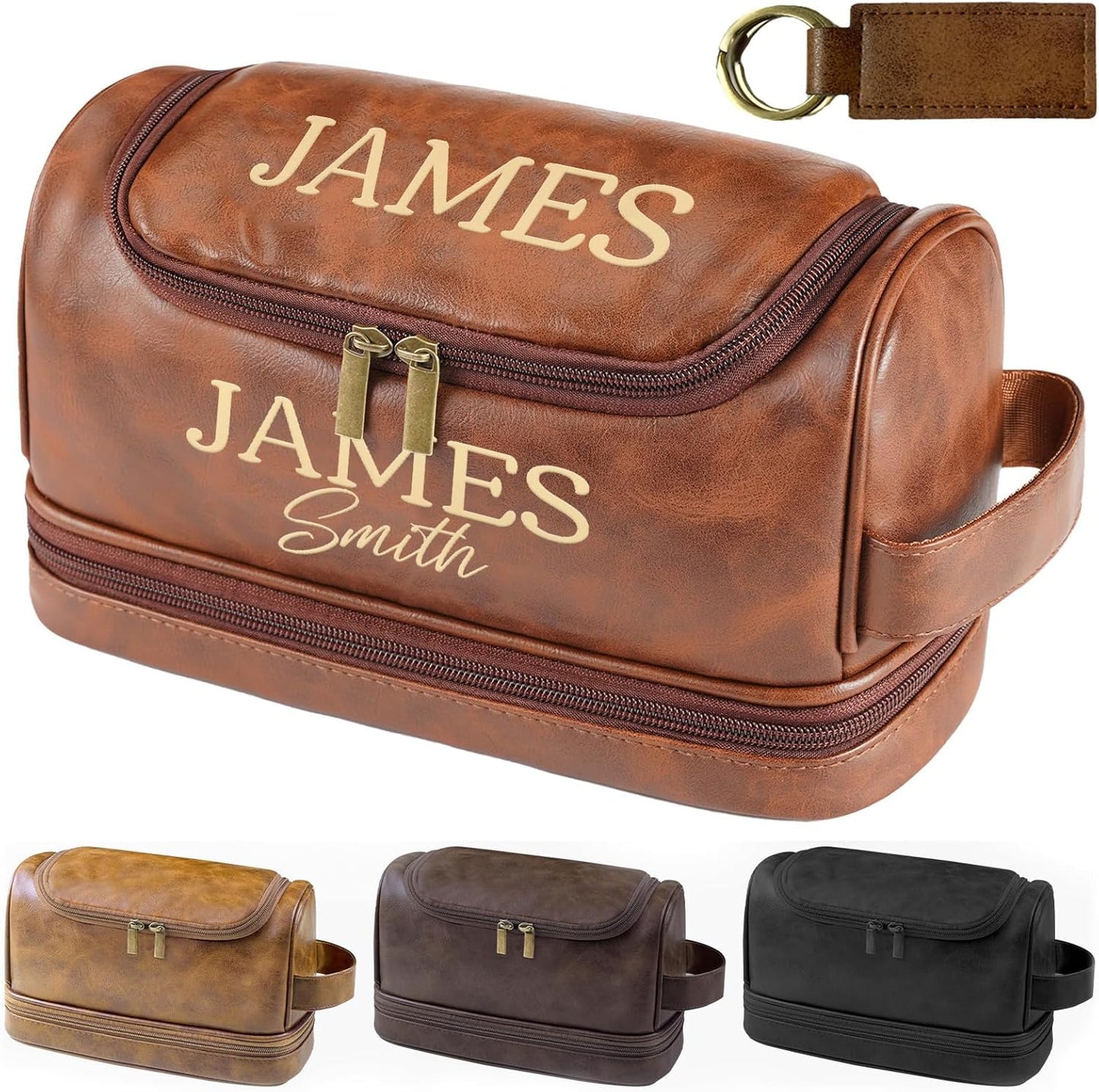 Personalized Toiletry Bag for Men - Custom Leather Shaving Bag | Engraved Travel Gift for Dad, Husband, Groomsmen, Son