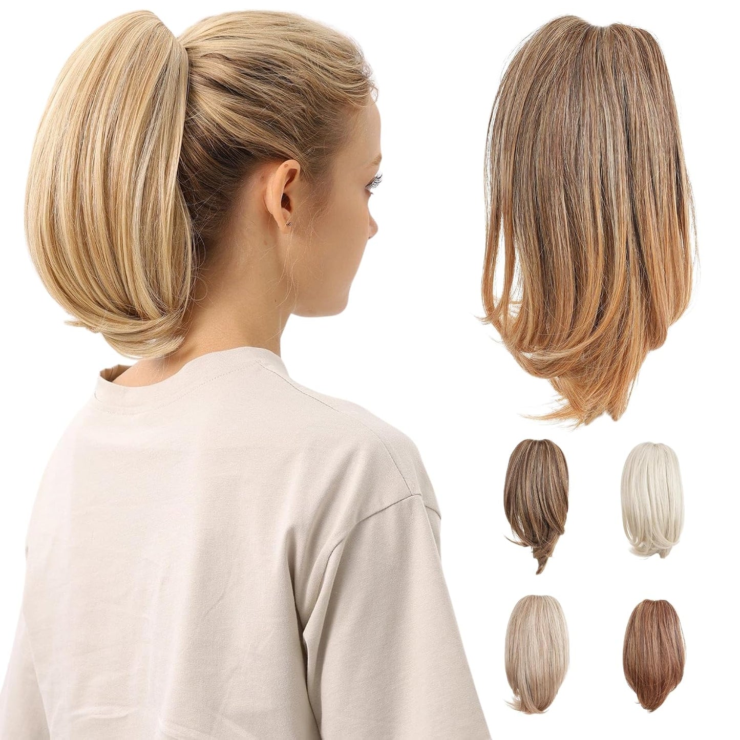 10-Inch Straight Claw Clip-In Ponytail Hair Extensions - Black | Realistic Synthetic Hair for Women & Men