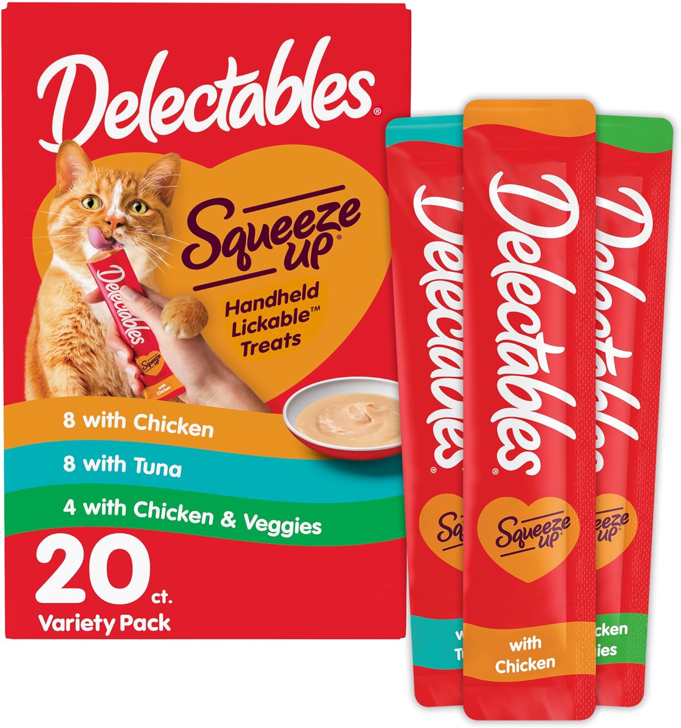 Delectables Squeeze Up Cat Treats - Creamy Lickable Puree Variety Pack | Grain-Free, 24 Tubes, 0.5 Ounces Each