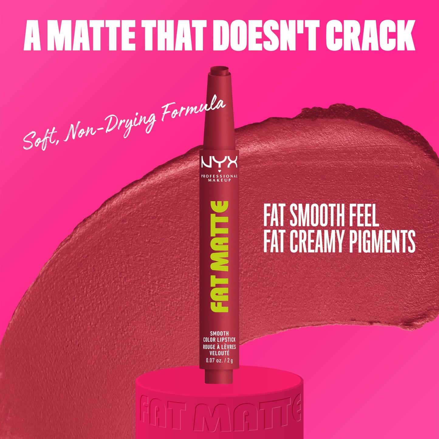 NYX PROFESSIONAL MAKEUP Fat Matte Lipstick, Pigmented, Smoothing, & Non-Drying Lip Crayon, Long Lasting Lip Makeup, Vegan & Cruelty Free - Plushin' Plum (Soft Plum)