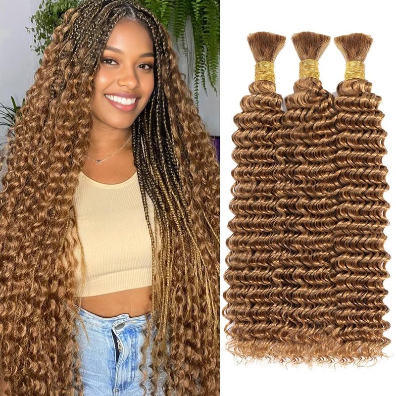 100% Unprocessed Human Hair for Braiding - Honey Blonde Curly Bulk Hair, 18 Inch, 150g, 3 Bundles