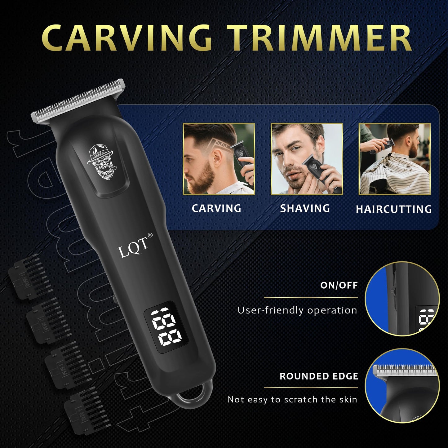 LQT Hair Clippers for Men 4-in-1 Cordless Clippers Set Beard and Mustache Trimmer for Men Electric Shaver Nose and Ear Hair Trimmer with Comb, Wrap, Bag, to Son Husband Father Men's Gifts