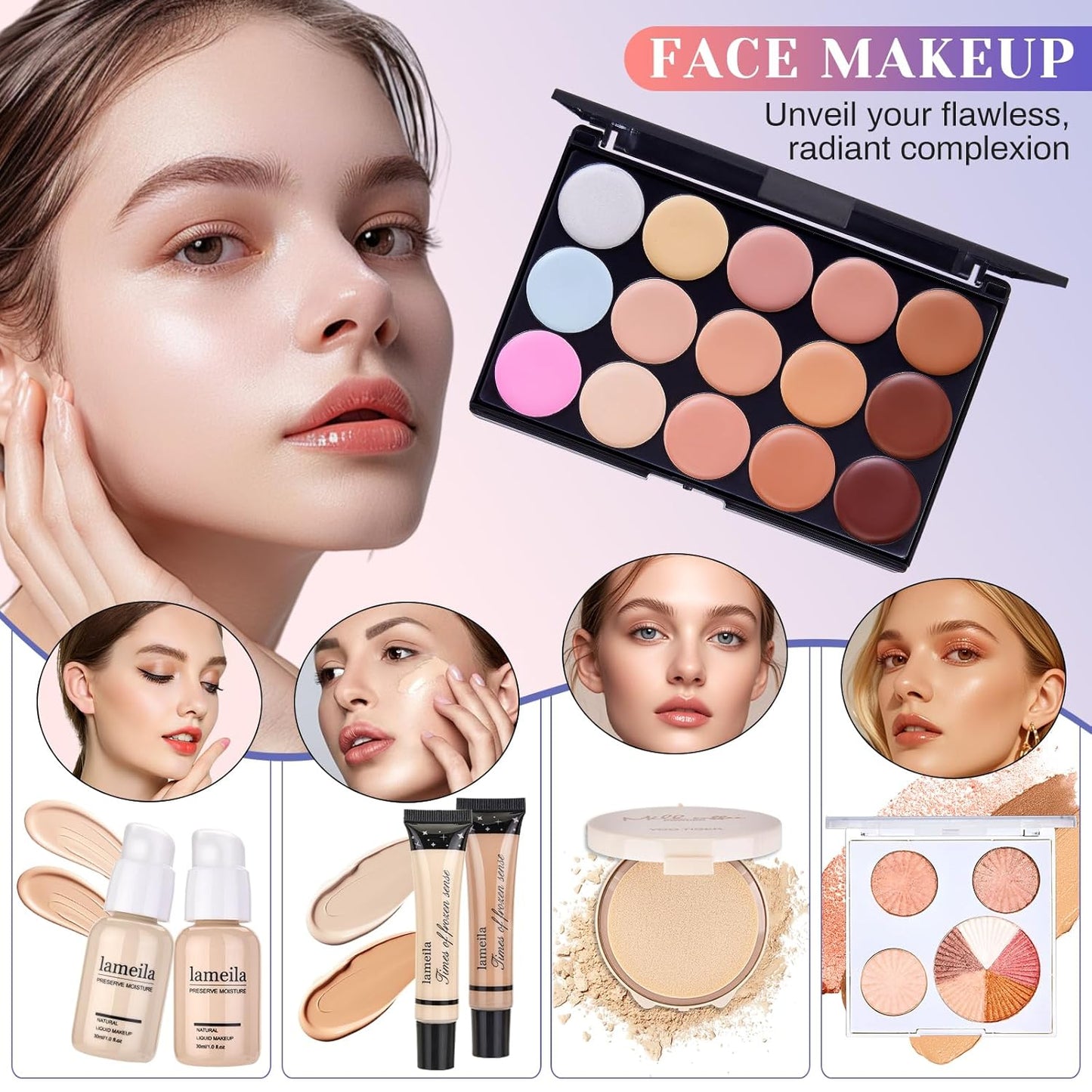 All-in-One Makeup Kit for Women | Full Set with Foundation, Eyeshadow, Blush & Brushes