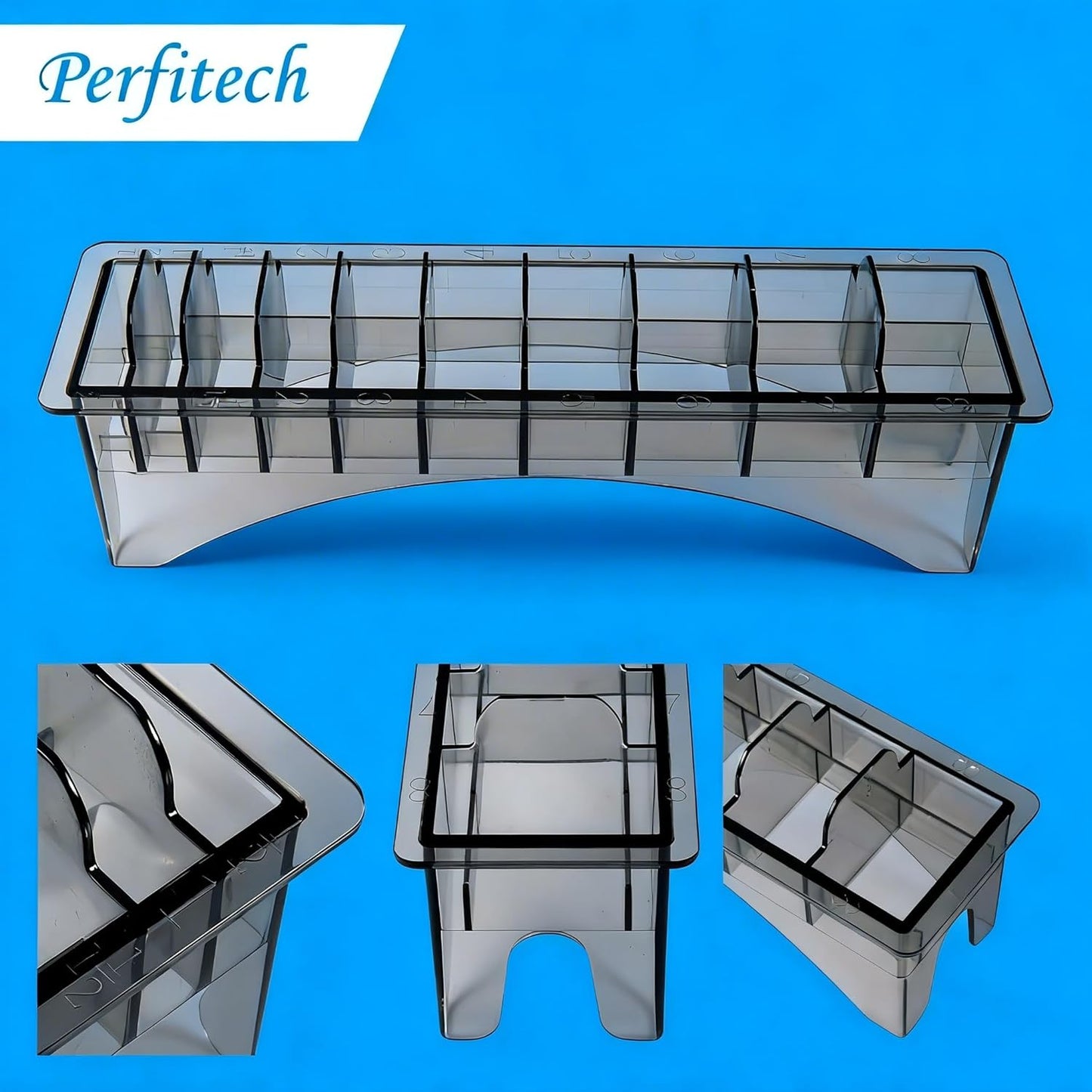 Clipper Guard Holder Organizer - 10 Slot Design, Durable Black Polycarbonate