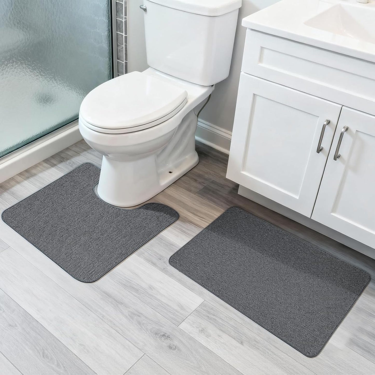 Ultra Thin Bath Mat - Non-Slip Rubber Bathroom Rug, Quick Dry & Absorbent | Grey, 1'5"x2'3" (17x27 Inch)