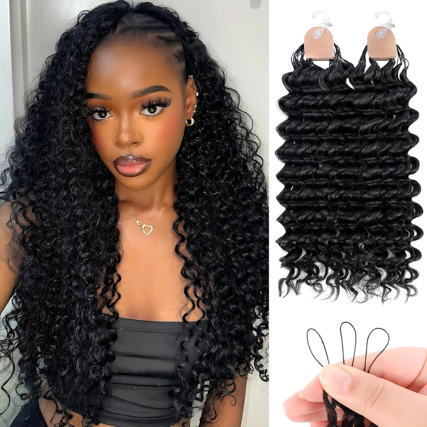 Human Crochet Hair for Black Women - 16 Inch Deep Wave Crochet Hair | Lightweight, Natural Look, 100 Strands