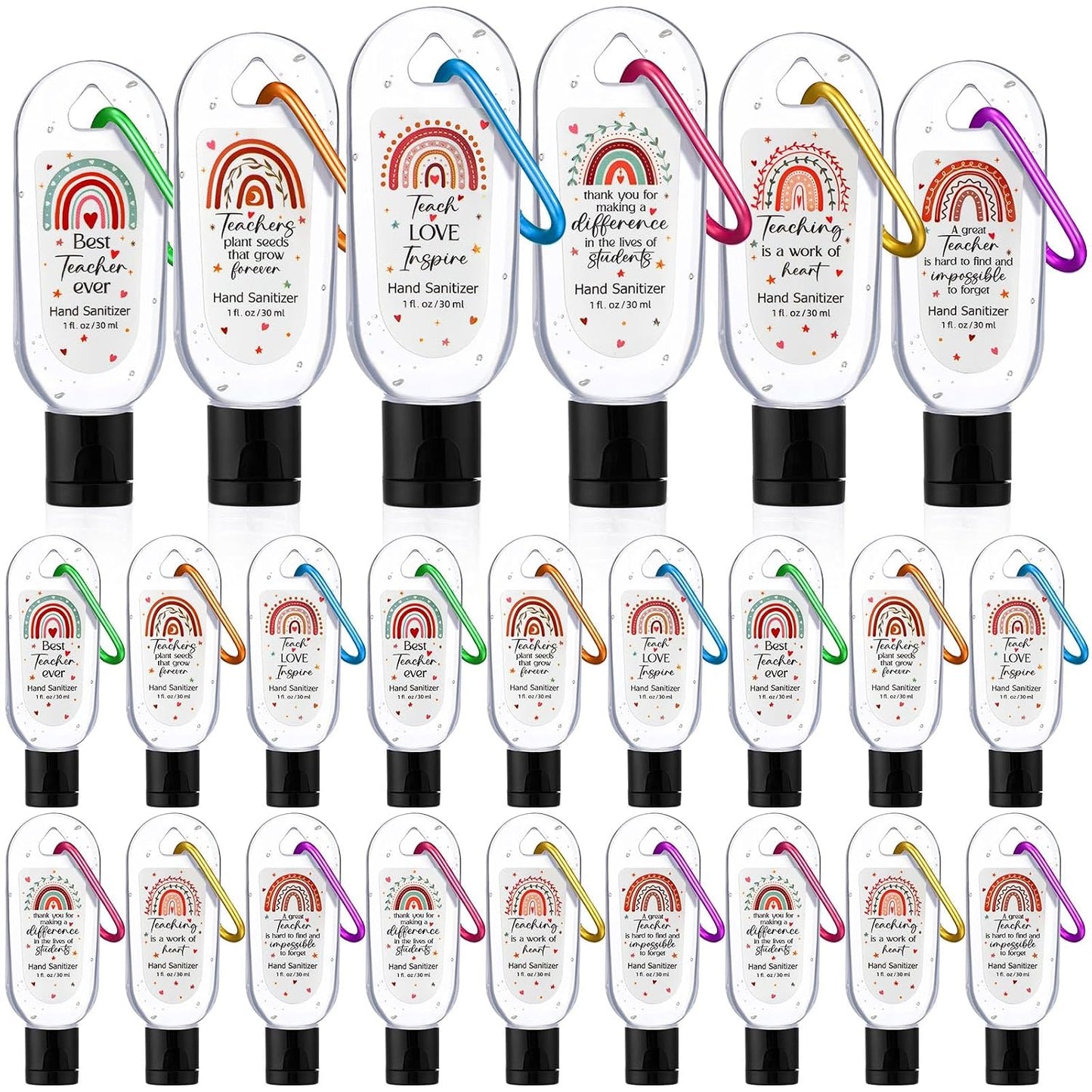 Mini Travel Size Hand Sanitizer Keychain - 24 Pcs Gift Set for Teachers, Nurses & Staff | Appreciation Thank You Bulk