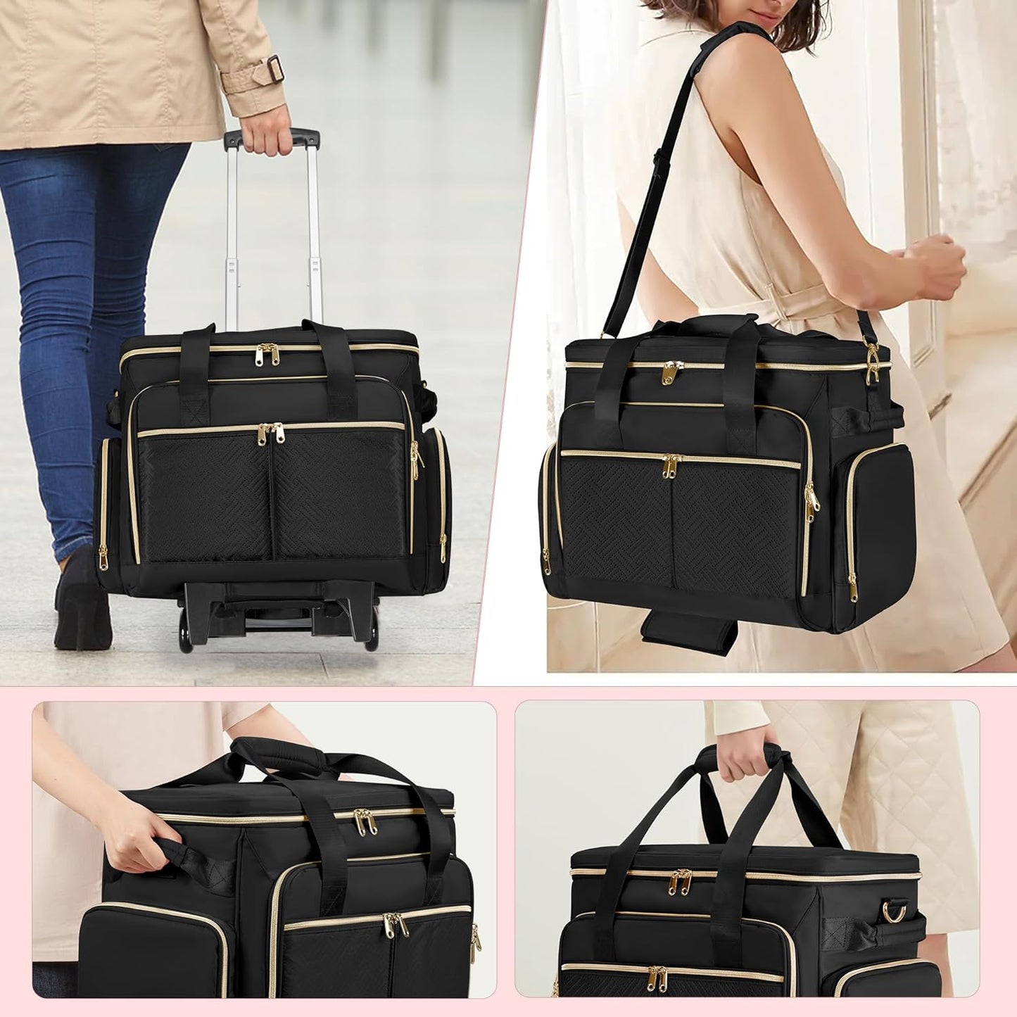 Rolling Teacher Bag with Wheels - Detachable Trolley Tote for 15.6" Laptops | Stylish & Functional