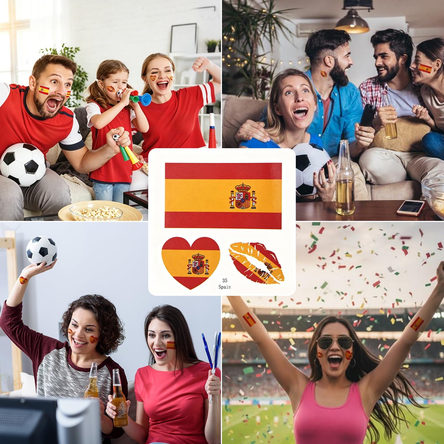 Spain Flag, World cup stickers for Face and Body Painting,Pre-cut Temporary Tattoos,2026 USA‑Canada‑Mexico FIFA World Cup Fan Flag, Double‑Sided Printed with Brass Grommets
