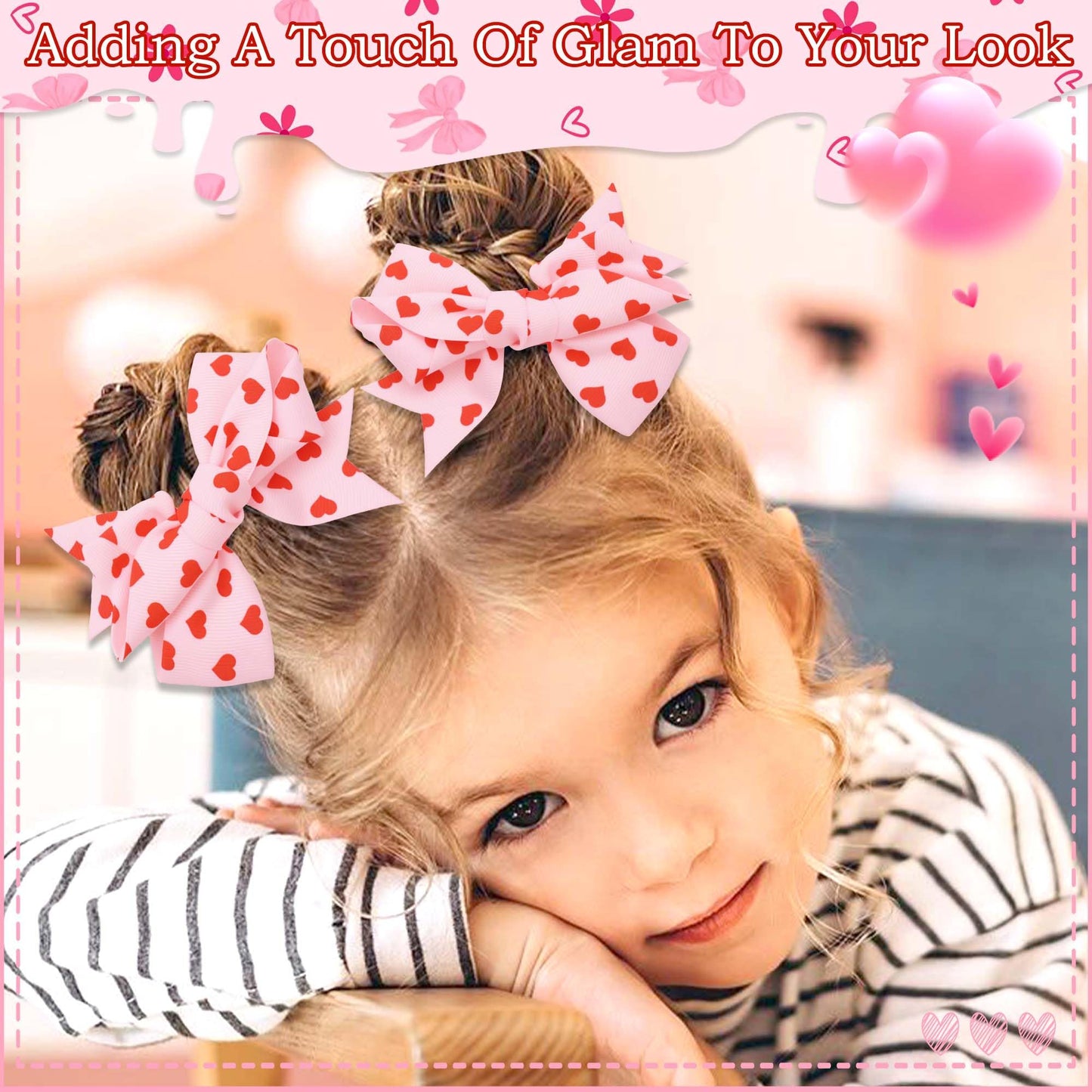 STGDAK Hair Bow Clips Love Heart Bow For Girls Pink Bows Red Print Cute Bowknot Barrettes Easter Hairpins 4 Inch Hair Accessories For Women Decor Party DEaster Basket Stuffers for Girls Gifts
