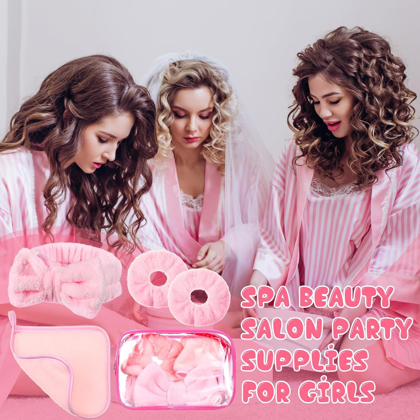24-Piece Sleepover Party Supplies - Spa Party Favors with Headbands, Scrunchies & Makeup Remover Cloths | Pink