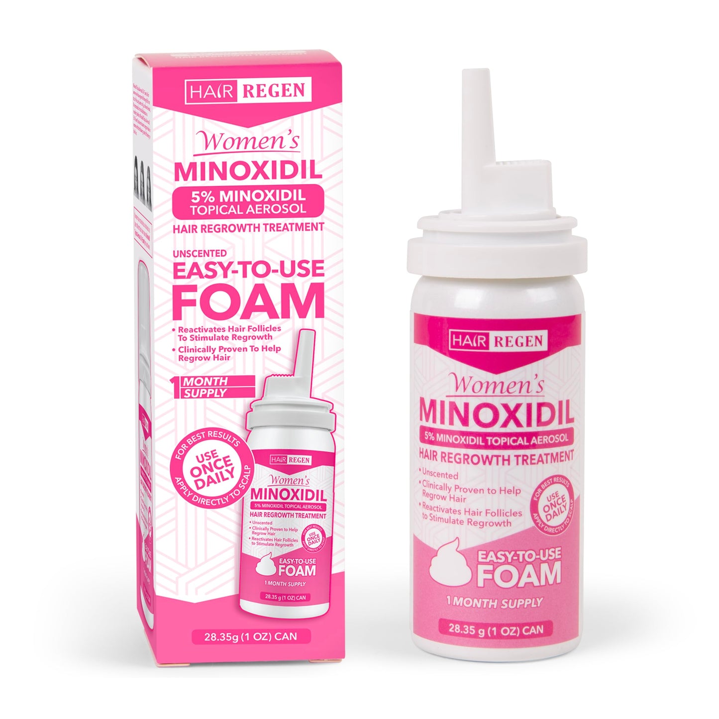 Hair Regen Minoxidil Foam for Women 5% Percent - Women's Hair Growth Treatment for Her - Topical Foaming Minoxidil for Women - Great for Hair Regrowth and Reduce Hair Loss - 1 Pack as 1 Month Supply