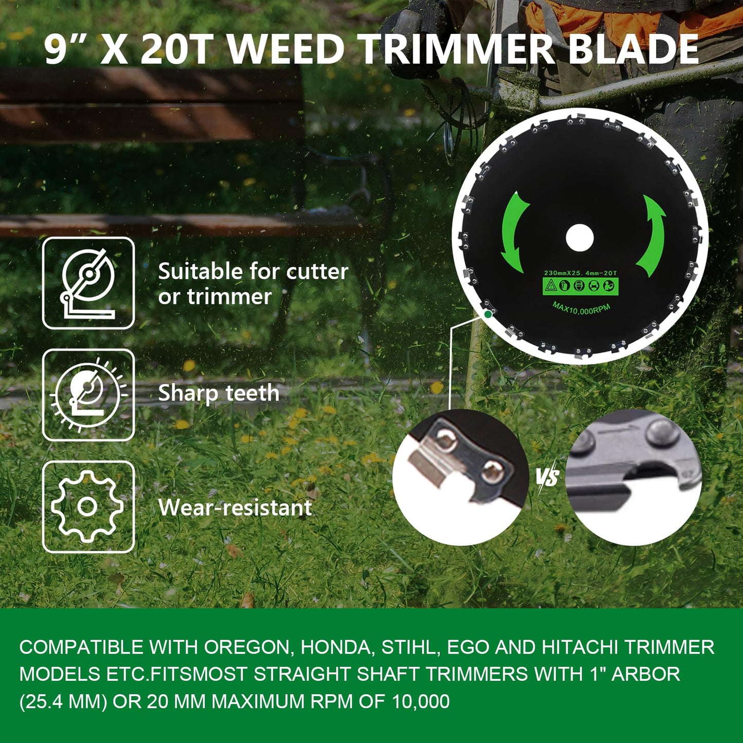 GZJoSum 9" x 36 Teeth Carbide Tipped Blades, 9" x20T Carbon Steel Round Chainsaw Tooth Brush Blades, 10" x 3 Teeth Carbon Blades with Universal Adapter Kit fit for Brush Cutter Trimmer Weed Eater