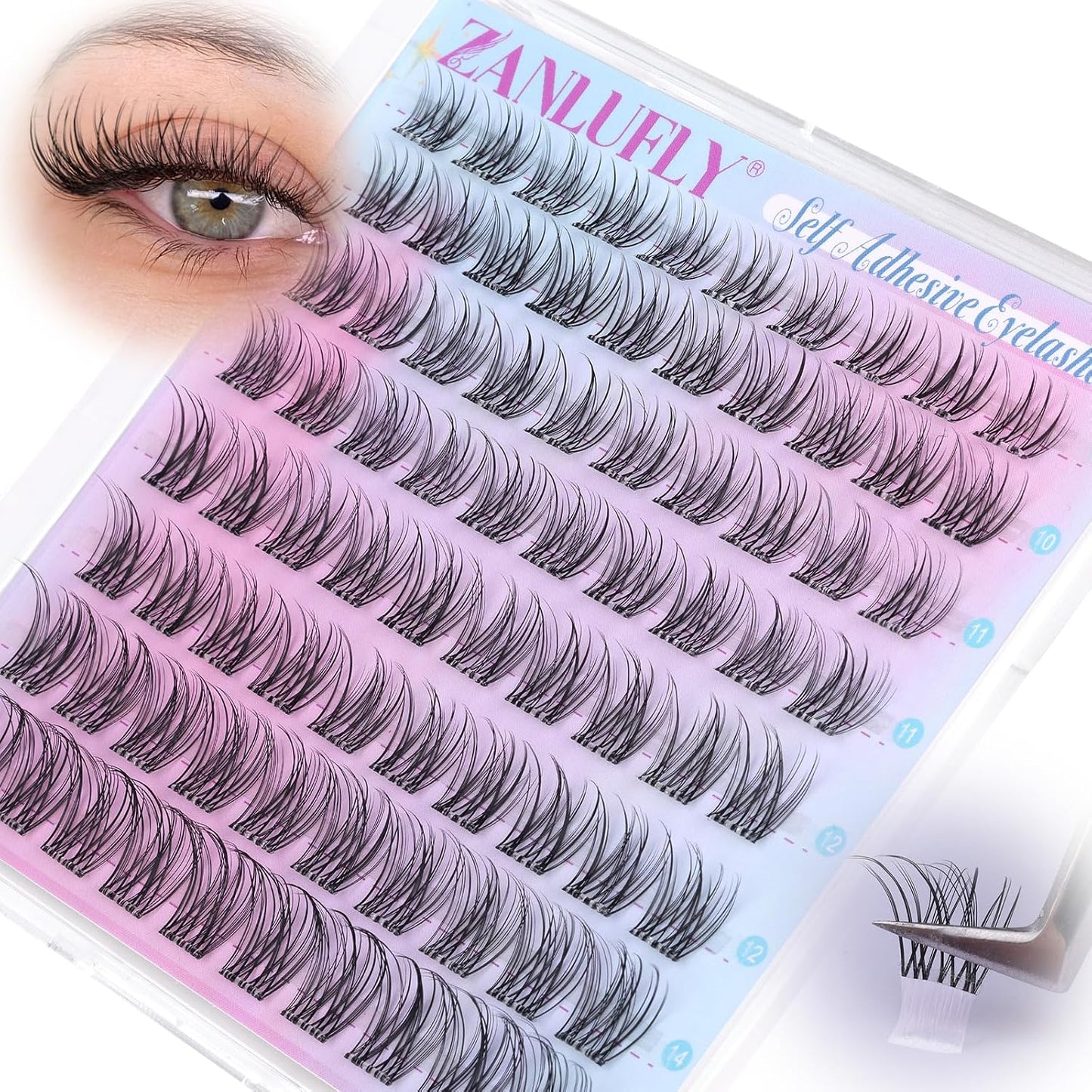 Self-Adhesive Eyelash Clusters - Natural Wispy C-Curl Pre-Glued Lashes | 10-16MM Individual Extensions