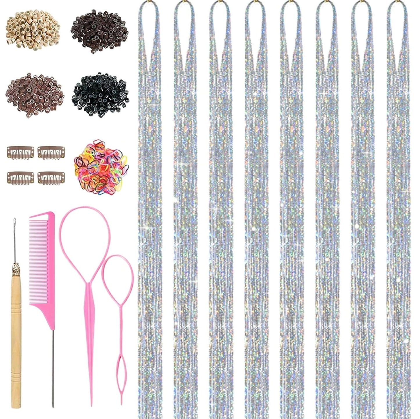 Hair Tinsel Kit - 48 Inch Glitter Tinsel Extensions for Girls & Women | 22 Color Options for Parties & Festivals