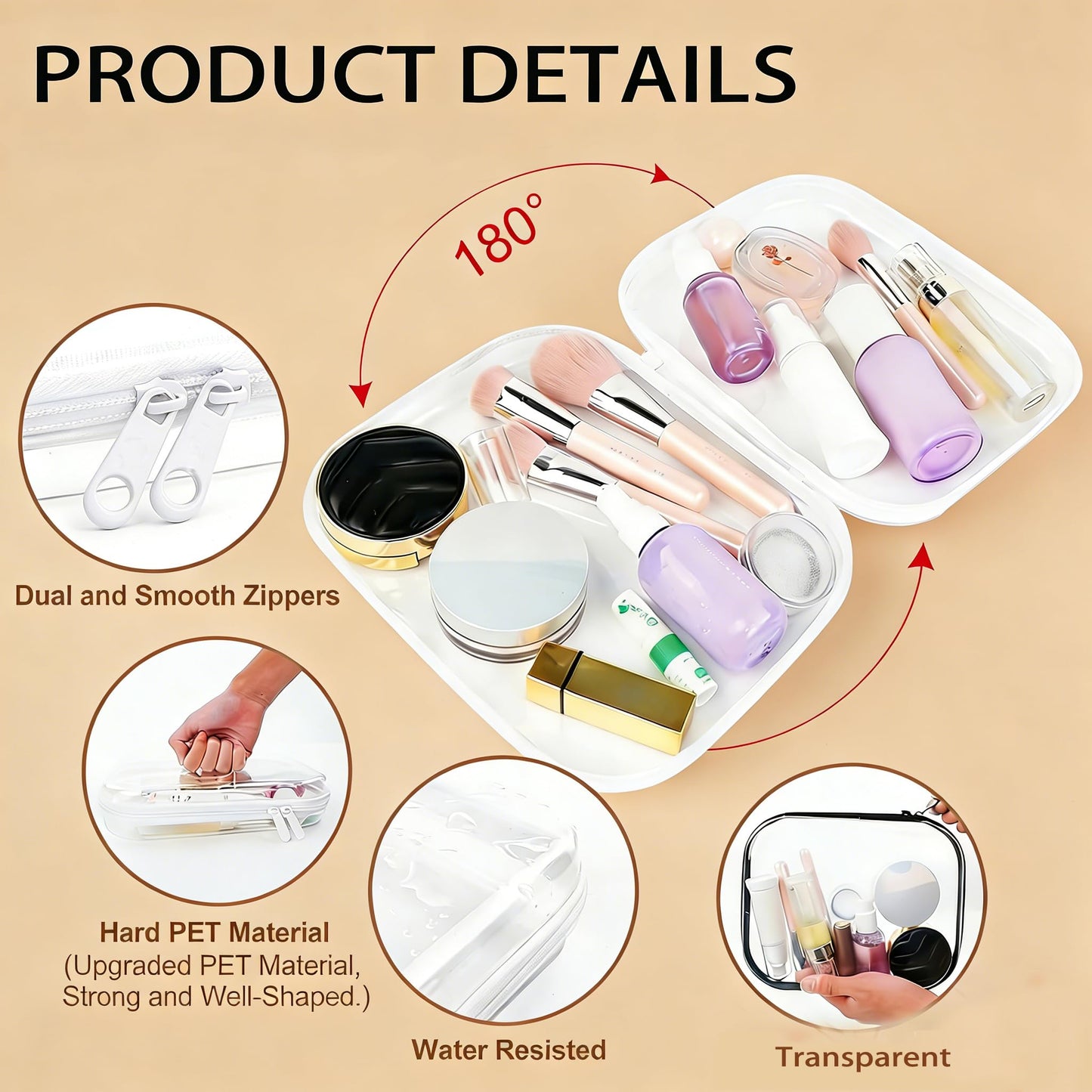 3PCS Clear Hard Shell Zipper Case,Zipper Pouches Hard Shell,Clear Toiletry Bag,Travel Makeup Bag Organizer,Toy Storage Containers,Hard Shell Plastic Case,Portable Transparent Diaper Organizers(White)