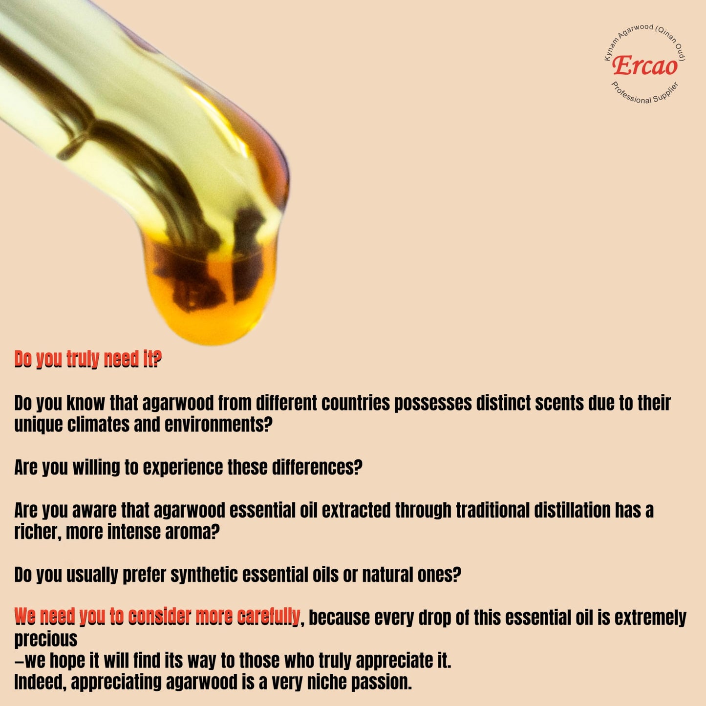 Ercao Authentic Pure Oud Essential Oil - New Agarwood Oil Scent from China - 1g - for Perfume Blending, Essential Oil Diffusers, DIY Scented Candles (Kezi-Hainan agarwood)