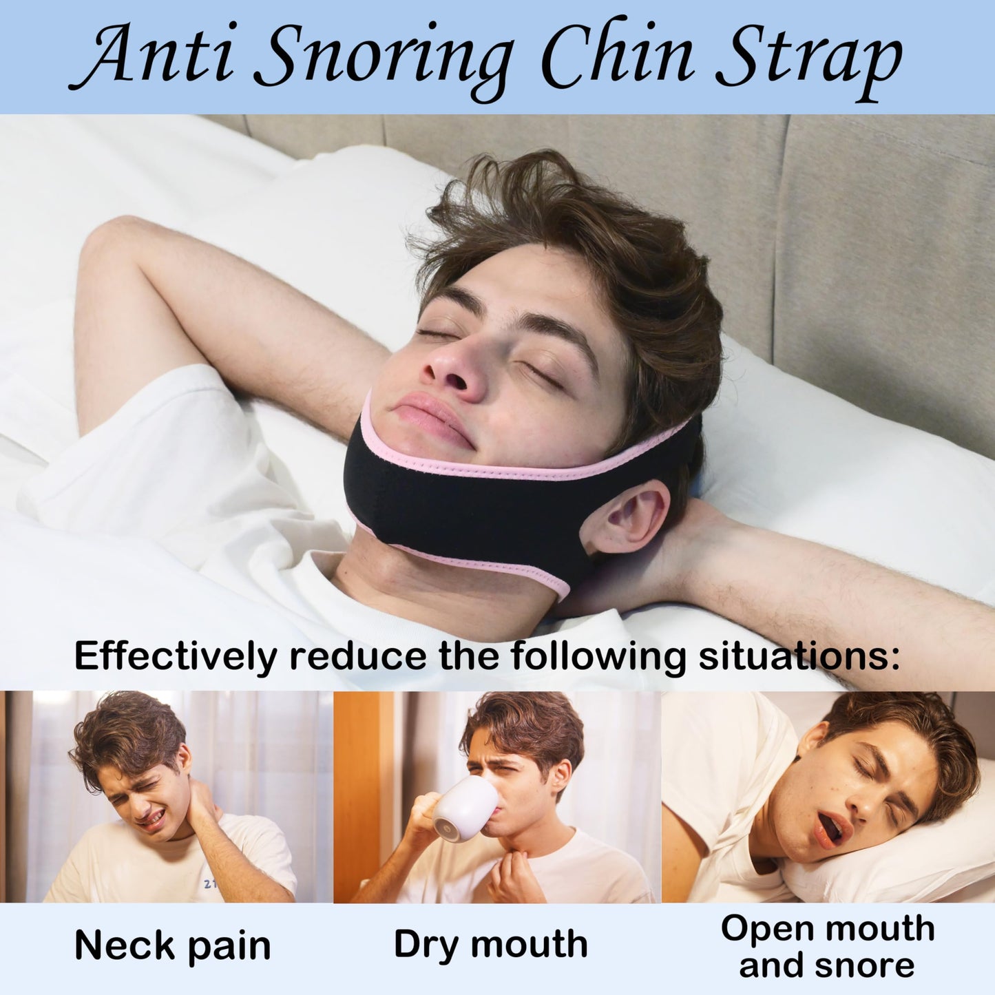 Anti Snoring Chin Strap, Chin Strap for Sleeping, Premium Airflow Jaw Strap, Stop Snoring Chin Strap, Snoring Solution for Men and Women, Breathable Chin Strap, Snoring Chin Strap (Pink)