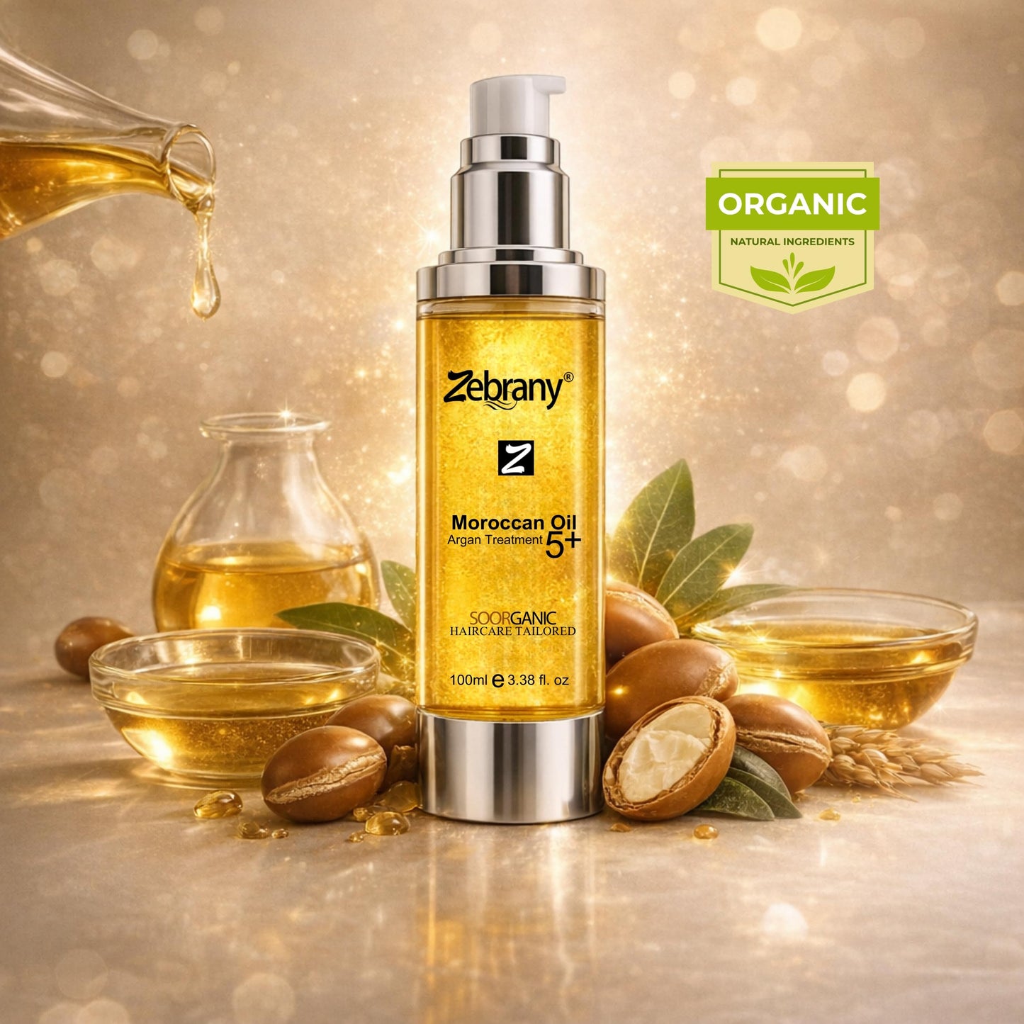 Zebrany Moroccan Argan Oil Hair Serum, Leave-In Conditioner for Dry, Damaged & Frizzy Hair, Professional Heat Protectant, Deep Moisturizing Hair Treatment, Shine Booster, Day & Night Care, 3.38 Fl Oz