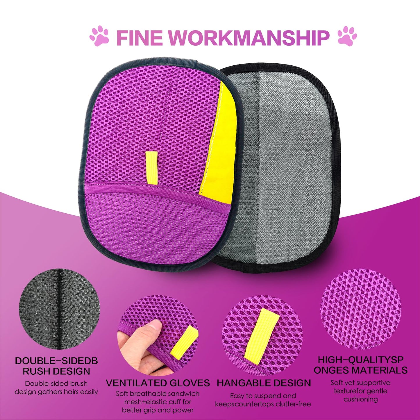 Cosyiker 3pc Pet Hair Removal Gloves, Reusable Cats & Dogs Pet Hair Removal Tool,Efficient Pet Hair Removal Electrostatic Gloves is Suitable for Clothes, Sofas, Beds and Carpets (Purple)