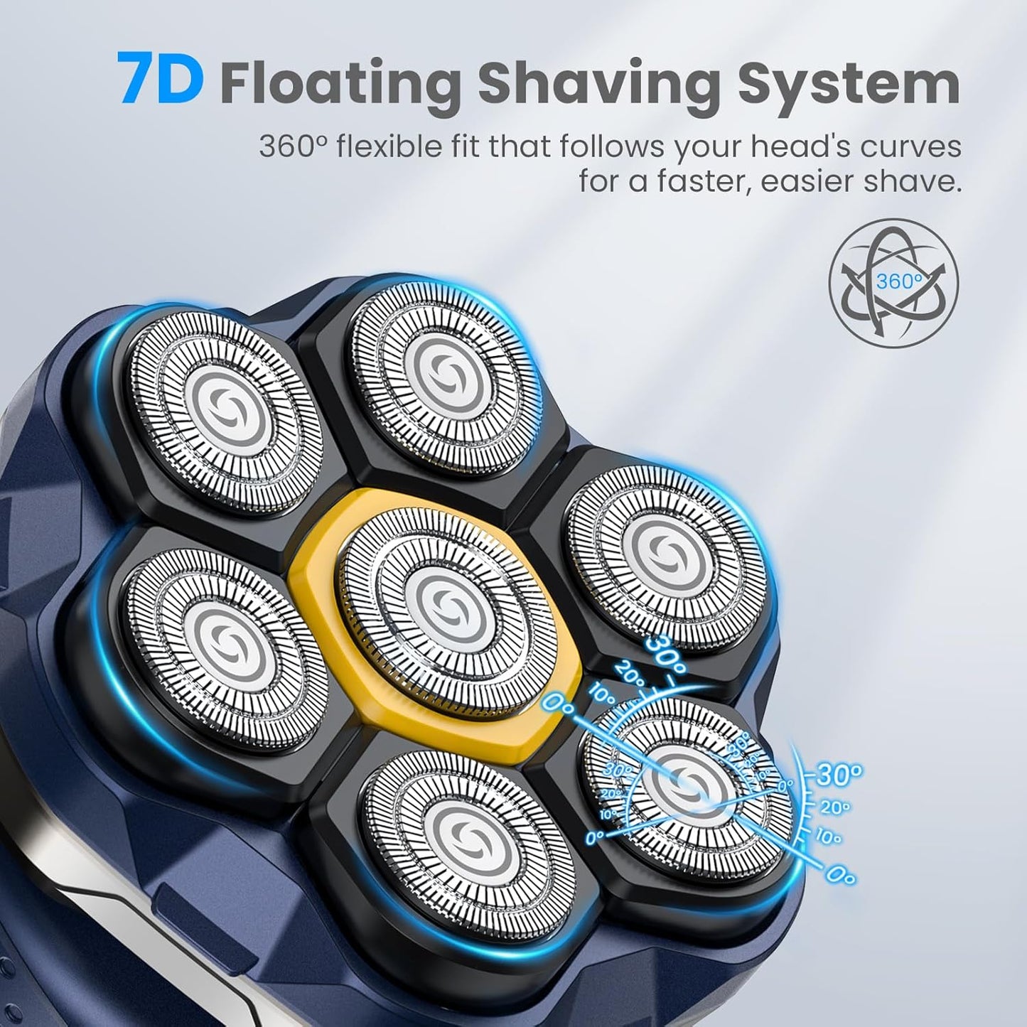 Phisco 7D Floating Electric Razor for Bald Men | IPX7 Waterproof, Travel Case, Fast Charging