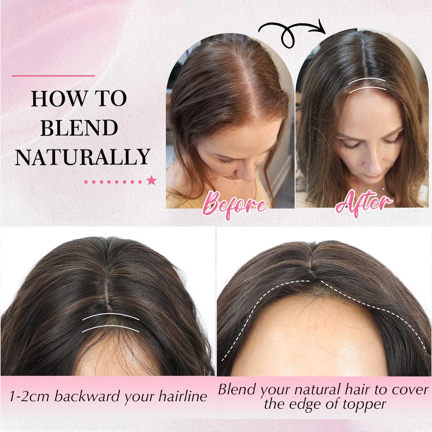 18 Inch Body Wavy Hair Topper for Women - Synthetic Clip-In, Natural Part, Dark Brown Root to Blonde Ombre with Highlights