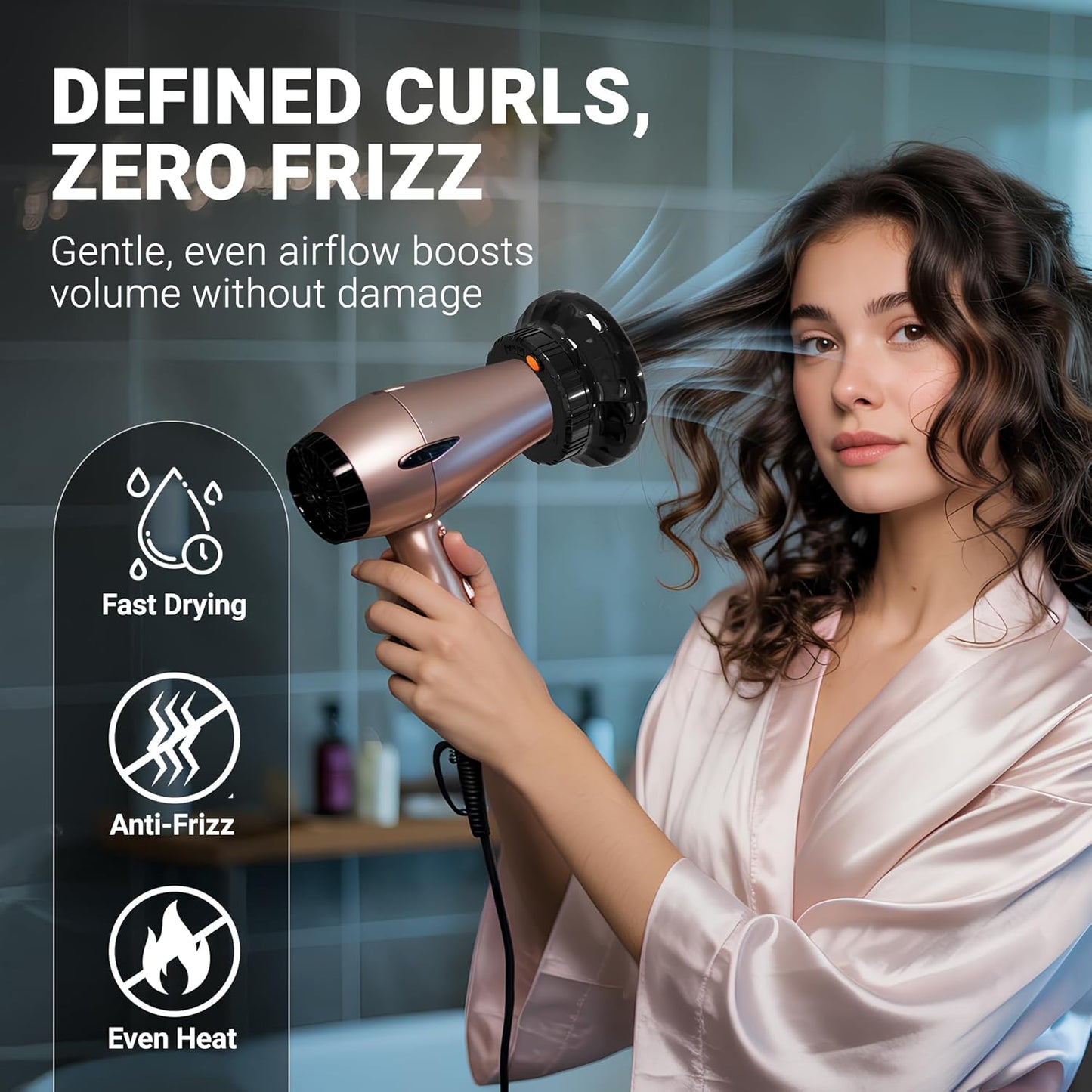 Universal Hair Diffuser - Ionic Attachment for Curly/Wavy Hair | Fits 1.4-2.4 Inch Dryers, Reduces Frizz, Lightweight, Travel-Friendly (Black)