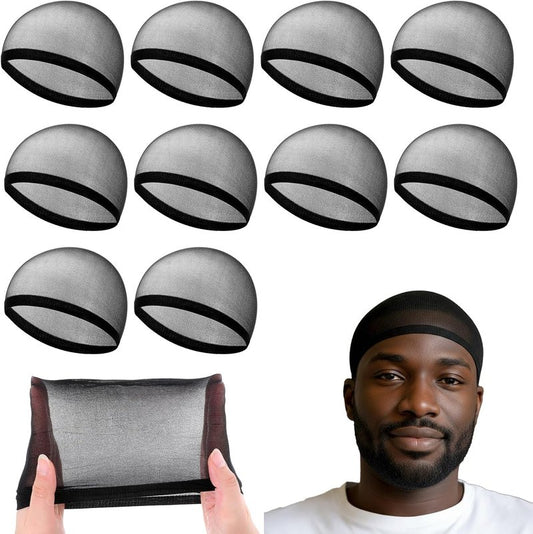 Wave Cap for Men - 10 Pack Soft Breathable Black Stocking Caps | Comfortable Elastic Hair Caps for Sleeping & Exercise