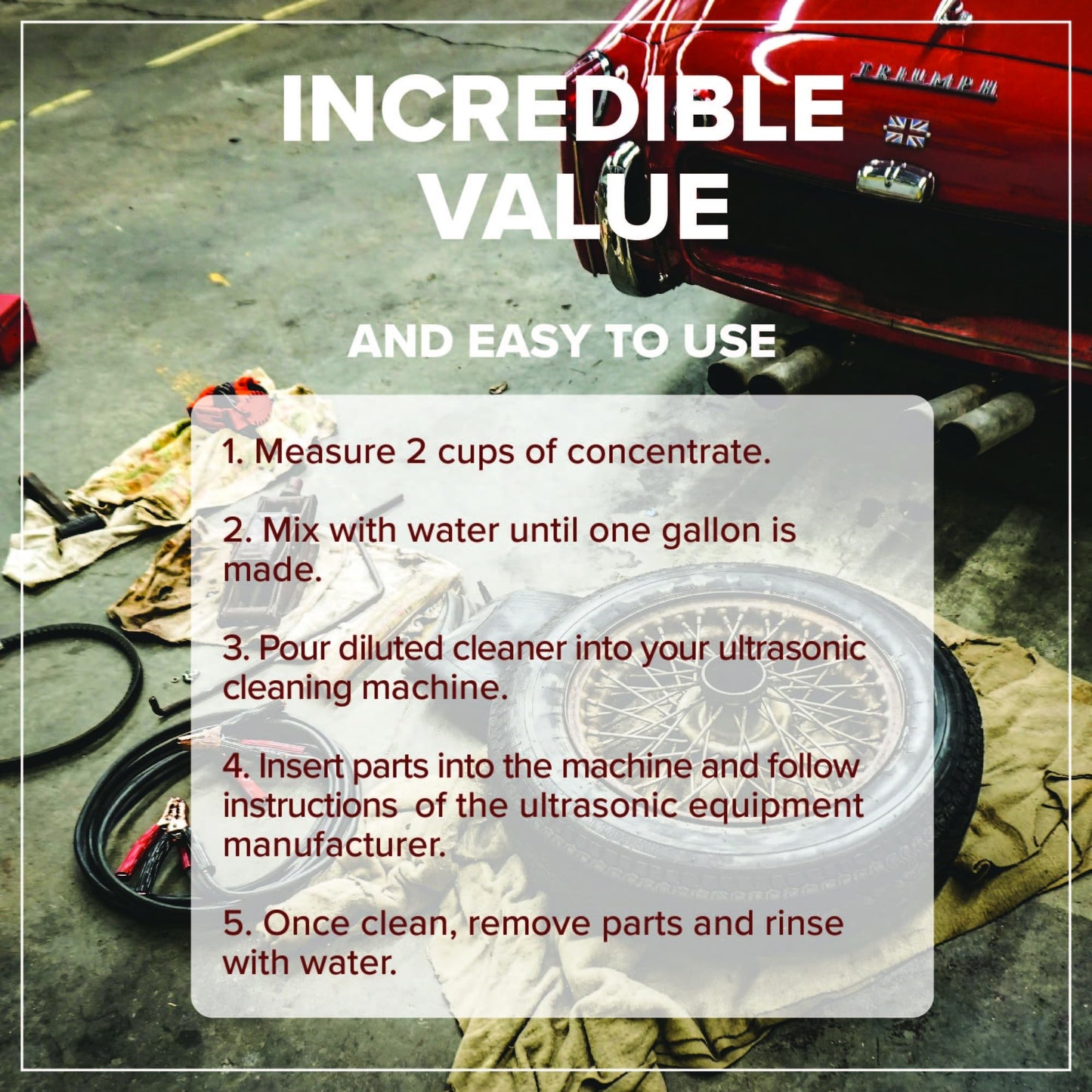 Tillbrook Ultrasonic Cleaner Solution - Makes 8 Gallons Concentrated Ultrasonic Carburetor Cleaner - 128 oz Cleaning Solution for Automotive Parts - Safe for All Metals - Removes Grease & Dirt