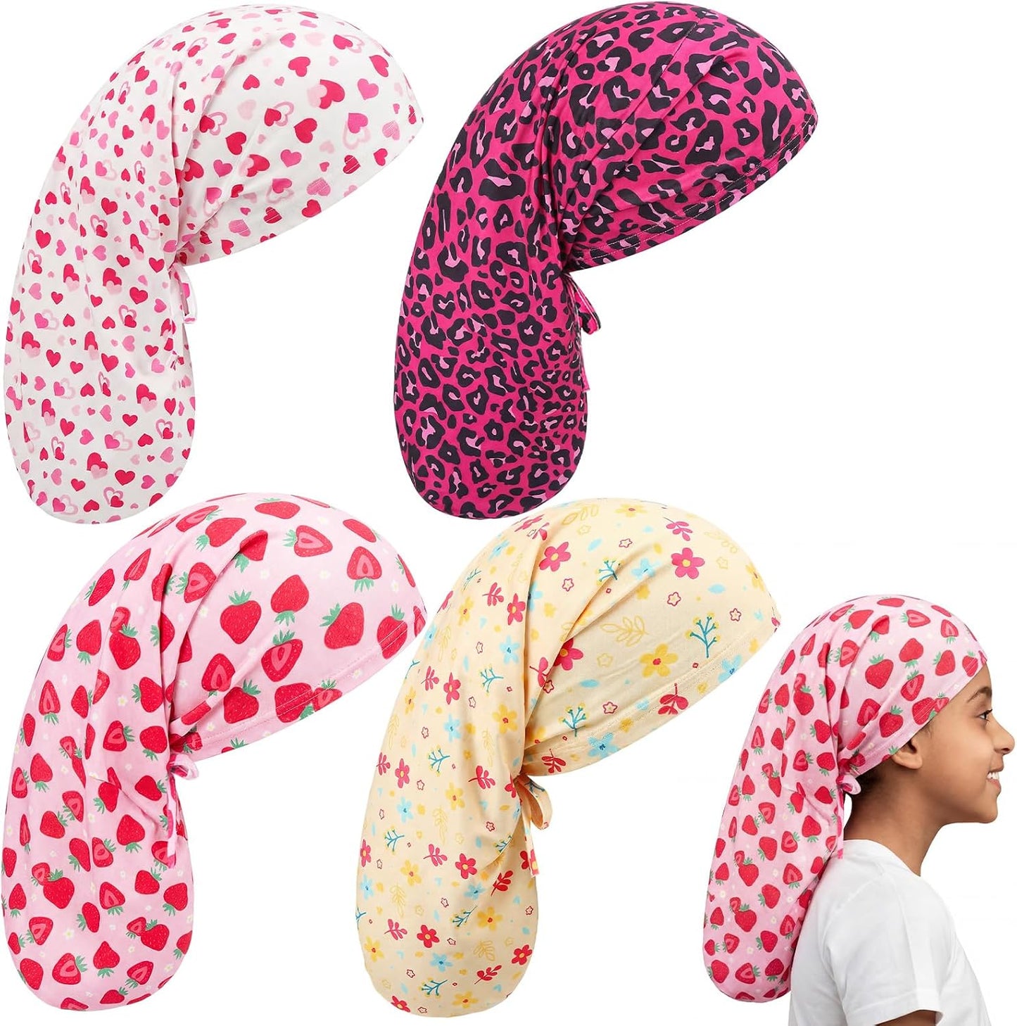 Kids Long Satin Braid Bonnets - 4 Pack Adjustable Soft Caps for Girls | 20 Inch Dreadlocks & Curly Hair