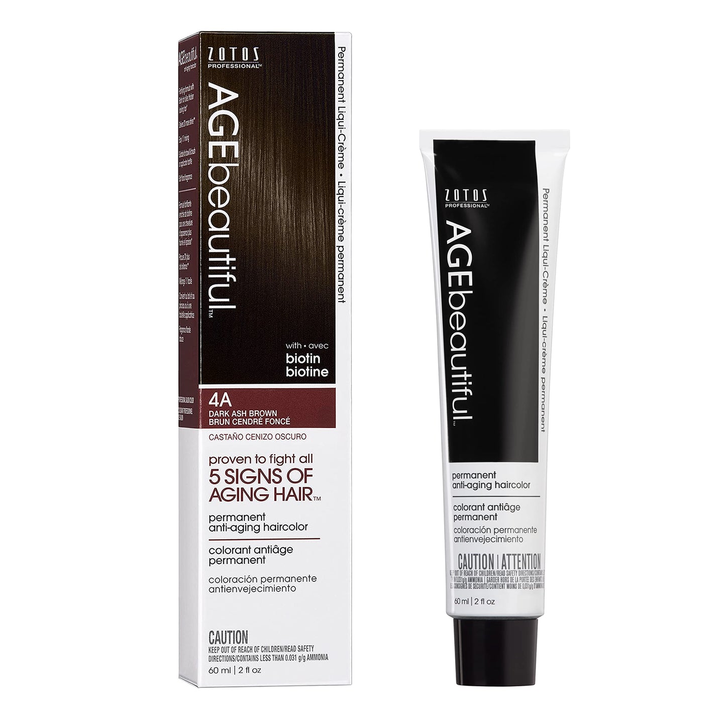 AGE beautiful Permanent Hair Dye 4A Dark Ash Brown - Ash Brown Hair Color Cream with 100% Gray Coverage, Anti-Aging Biotin Formula for Thicker, Fuller Hair, Professional Salon Quality