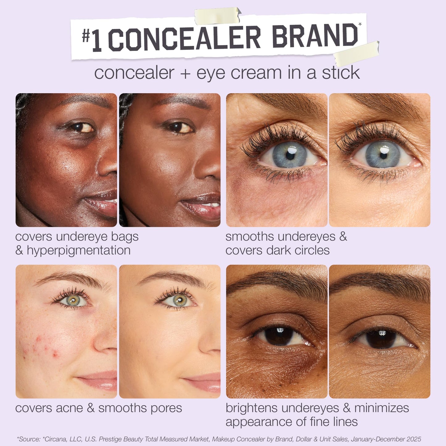tarte shape tape blur concealer stick - Full Coverage Crease-Proof Makeup, Diamond-Shaped Precision Tip for Instant Eye Lift Effect, 50% Skin-loving Ingredients, Vegan & Cruelty-Free full size, 62H