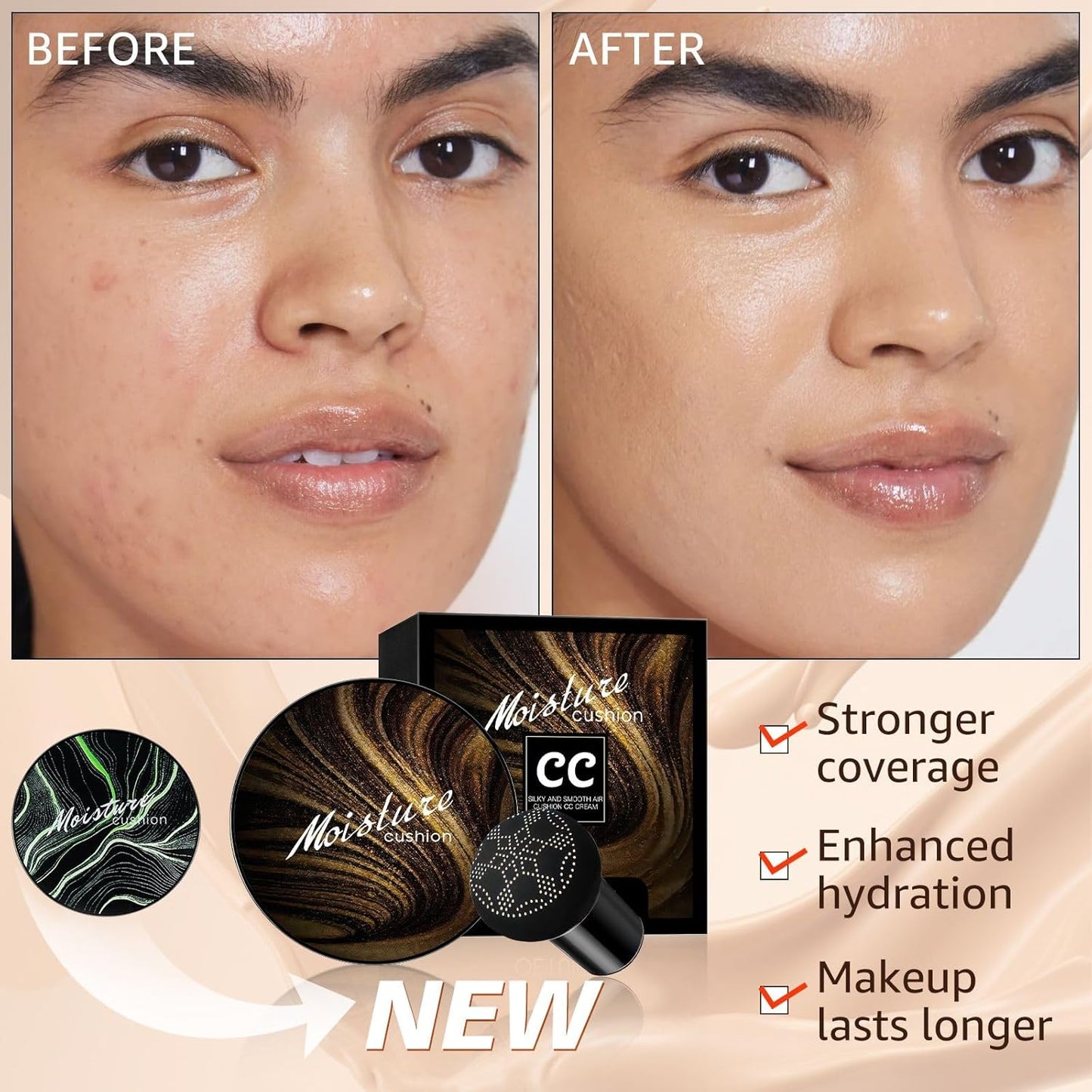 Mushroom Head Air Cushion CC Cream - Waterproof Tattoo Cover Makeup for Mature Skin | Buff Beige, Moisturizing & Long-Lasting