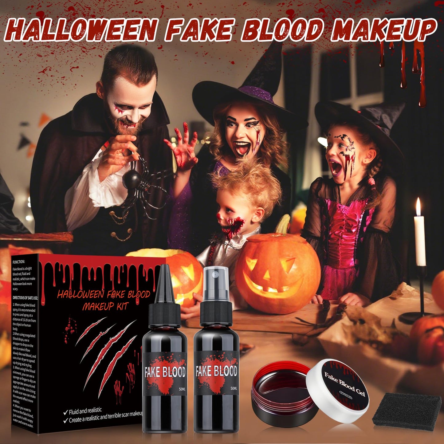 LZXLUKGIR 4PCS Halloween Fake Blood Makeup Kit,Washable Fake Blood Spray