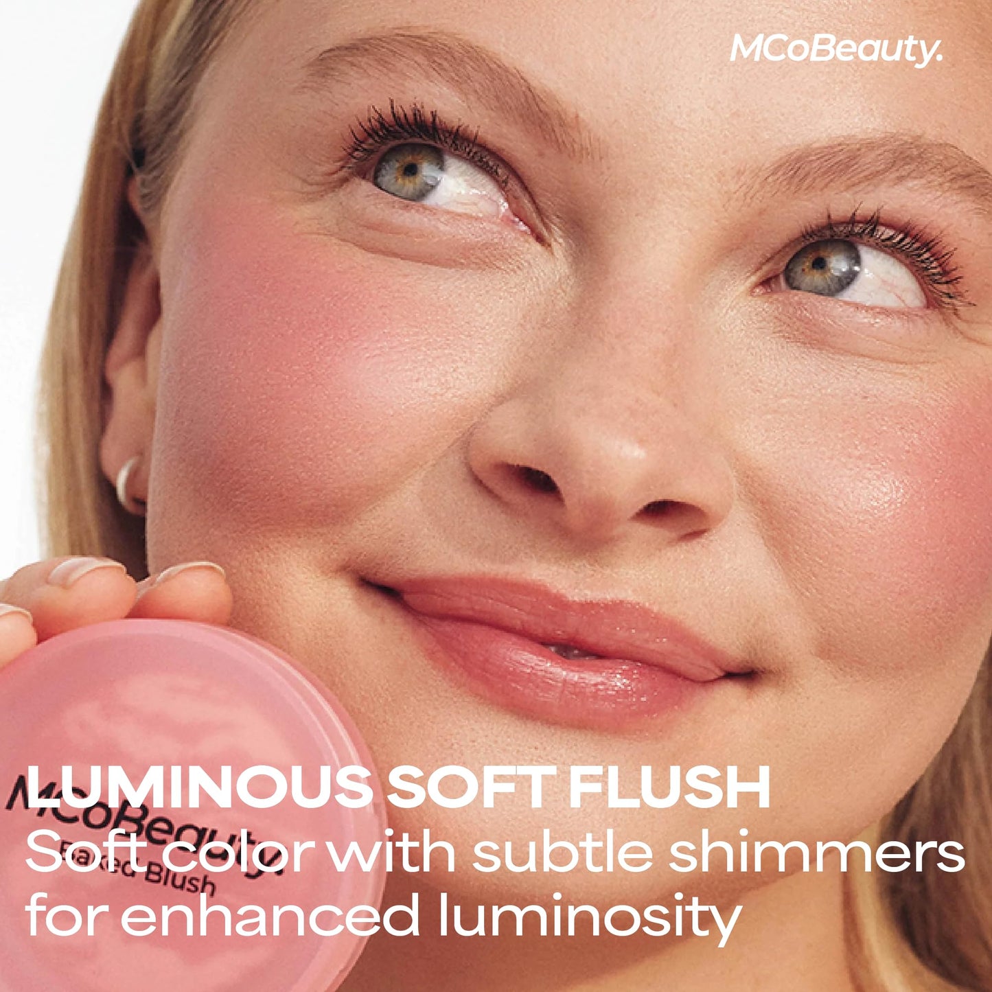 MCoBeauty Baked Blush - Rose Gold - 2-in-1 Luminous Cheek Color & Highlighting Powder - Marbled Buildable Pressed Blush with Jojoba Oil Squalane Hyaluronic Acid - Shimmer Makeup - Vegan & Cruelty Free