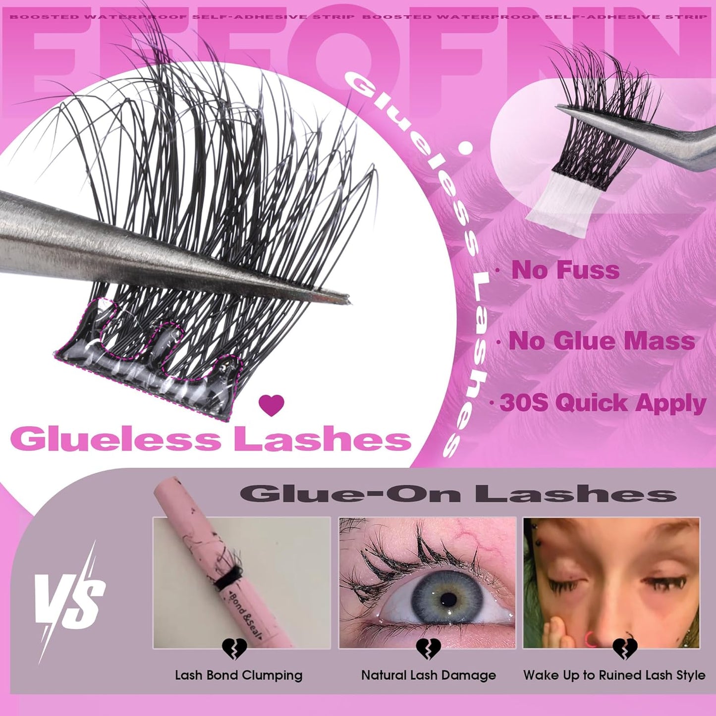 Self Adhesive Eyelashes - Fluffy Wispy Lash Clusters | Pre-Glued 10-16mm DIY Extension Kit with Tweezers