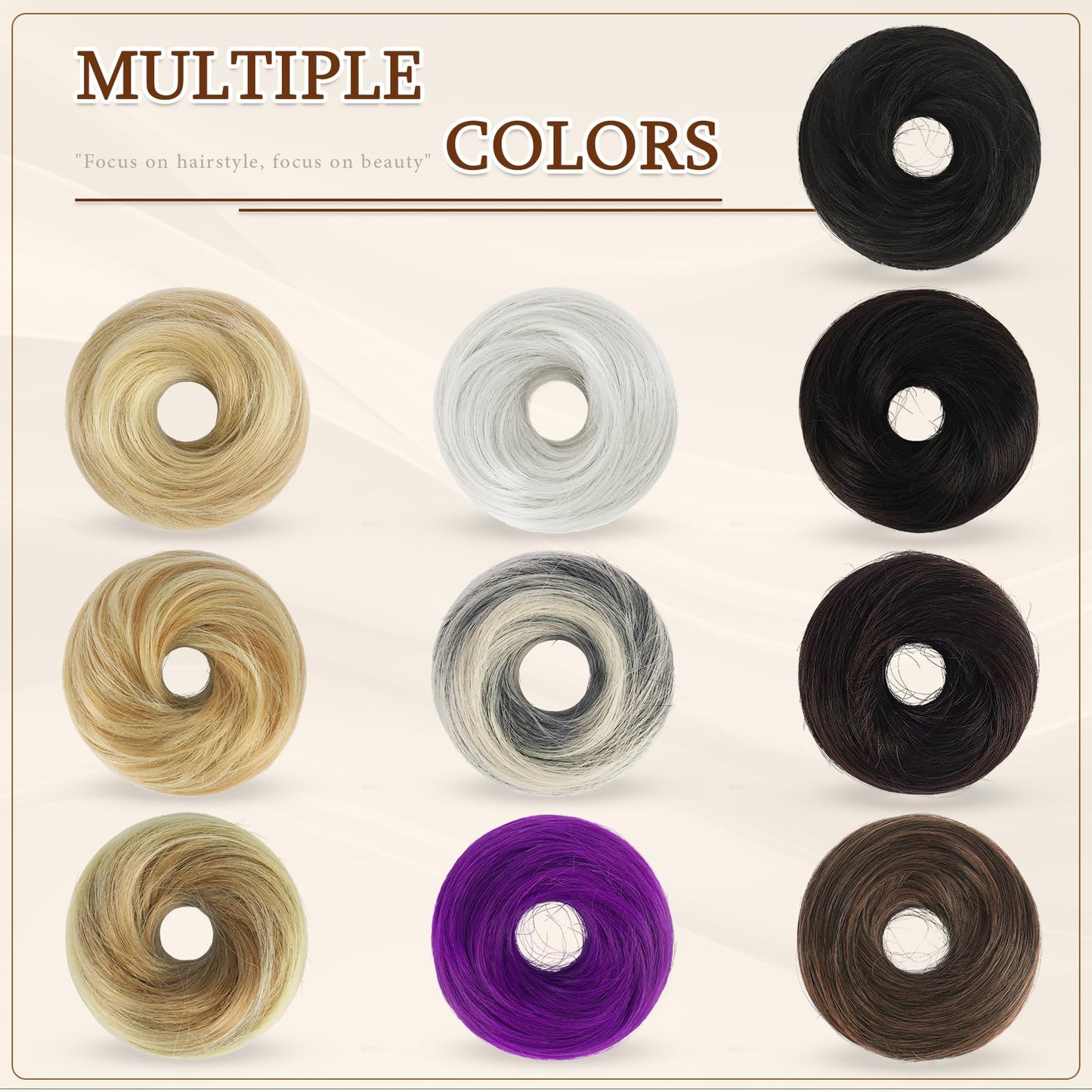 SOFEIYAN 2PCS Messy Bun Hair Piece Wavy Curly Chignon Extension Mini Messy Hair Bun Scrunchies Synthetic Donut Wig Accessory Updo Space Bun Hair Pieces for Women Girls, Brown&Light Auburn Mixed