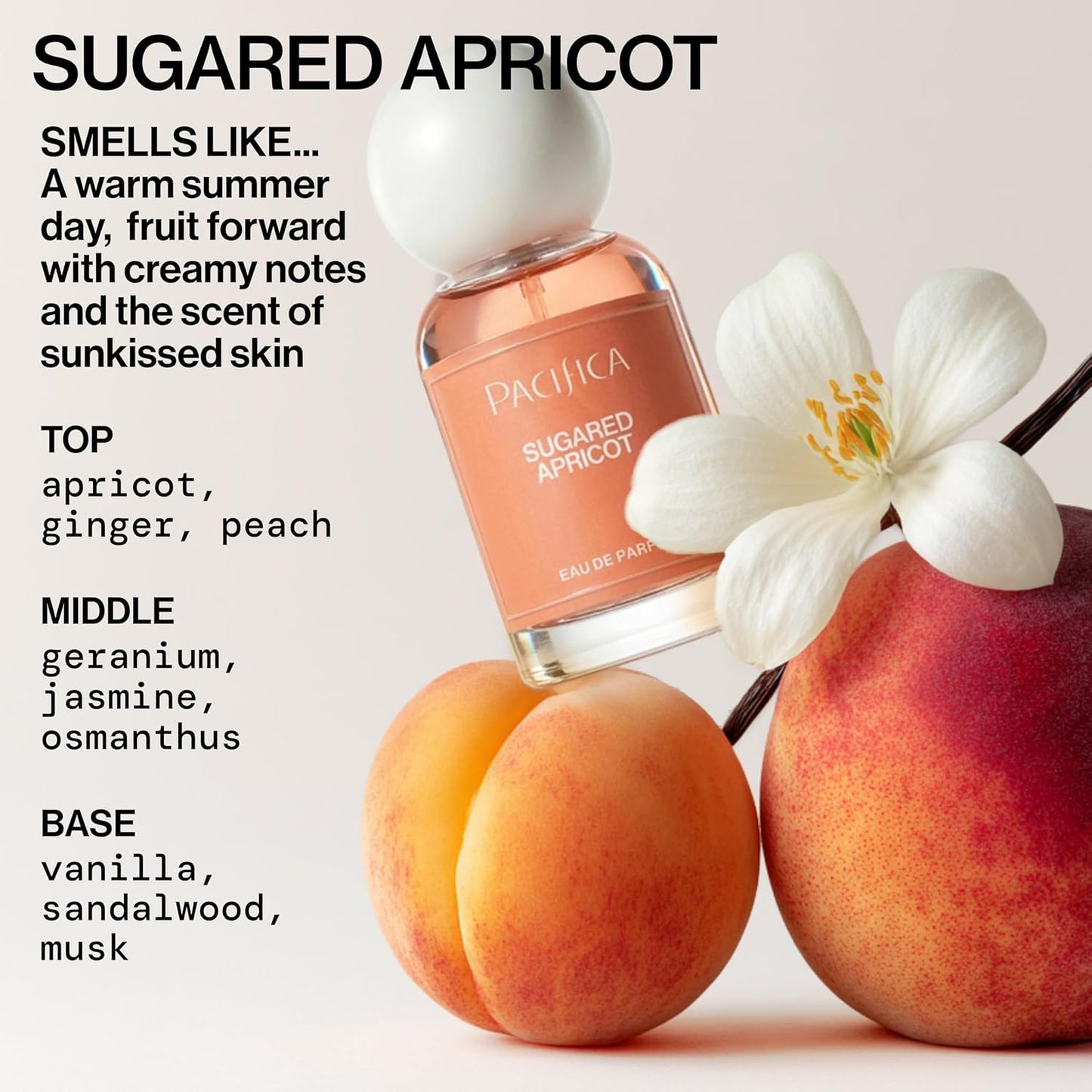 Pacifica Sugared Apricot Perfume for Women - Fruity Floral Eau de Parfum with Apricot, Peach & Jasmine | 1 Fl Oz